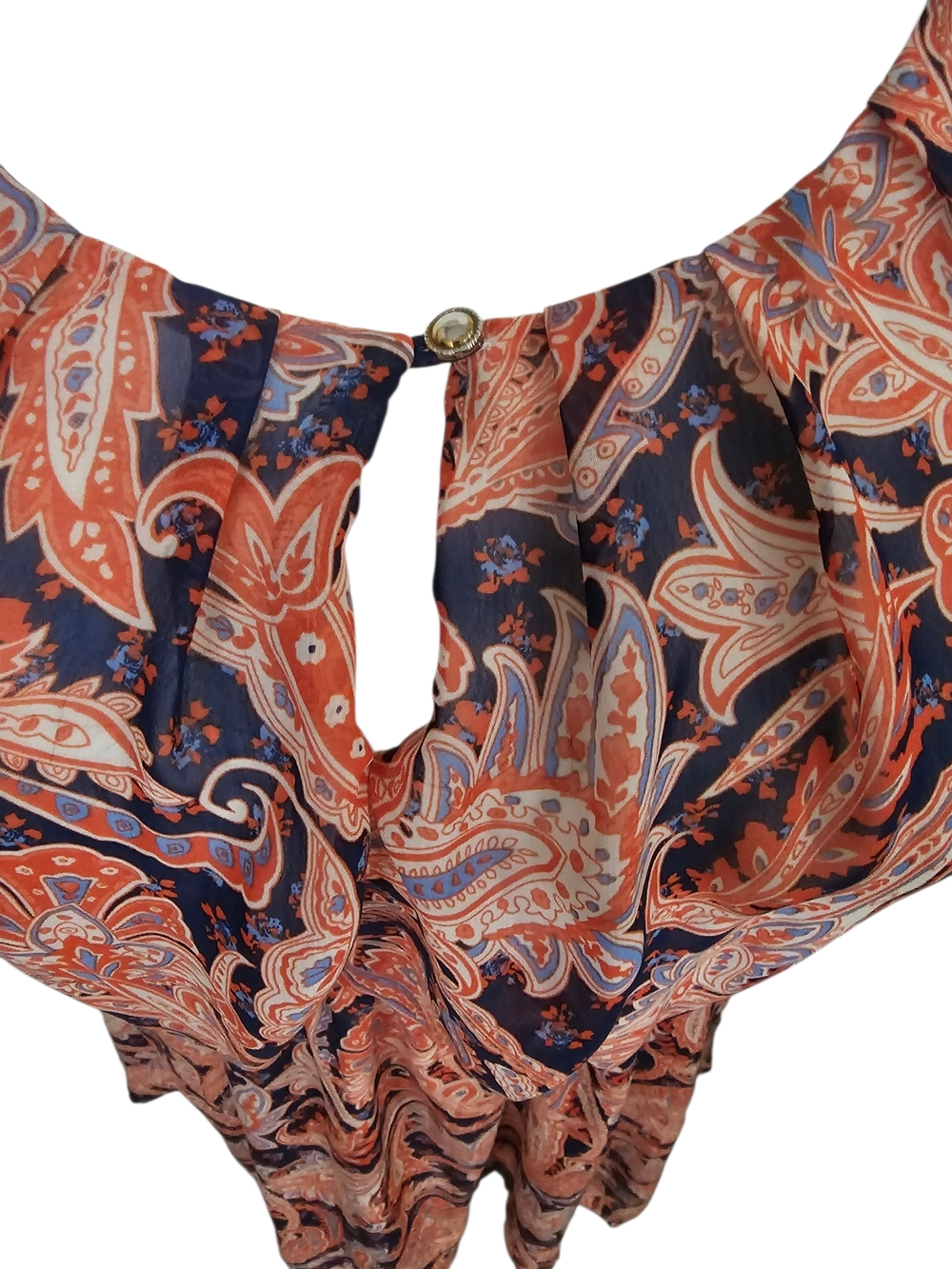 Sleeveless Paisley Handkerchief Hem Midi Dress - Pink & Navy - Picture 3 of 4